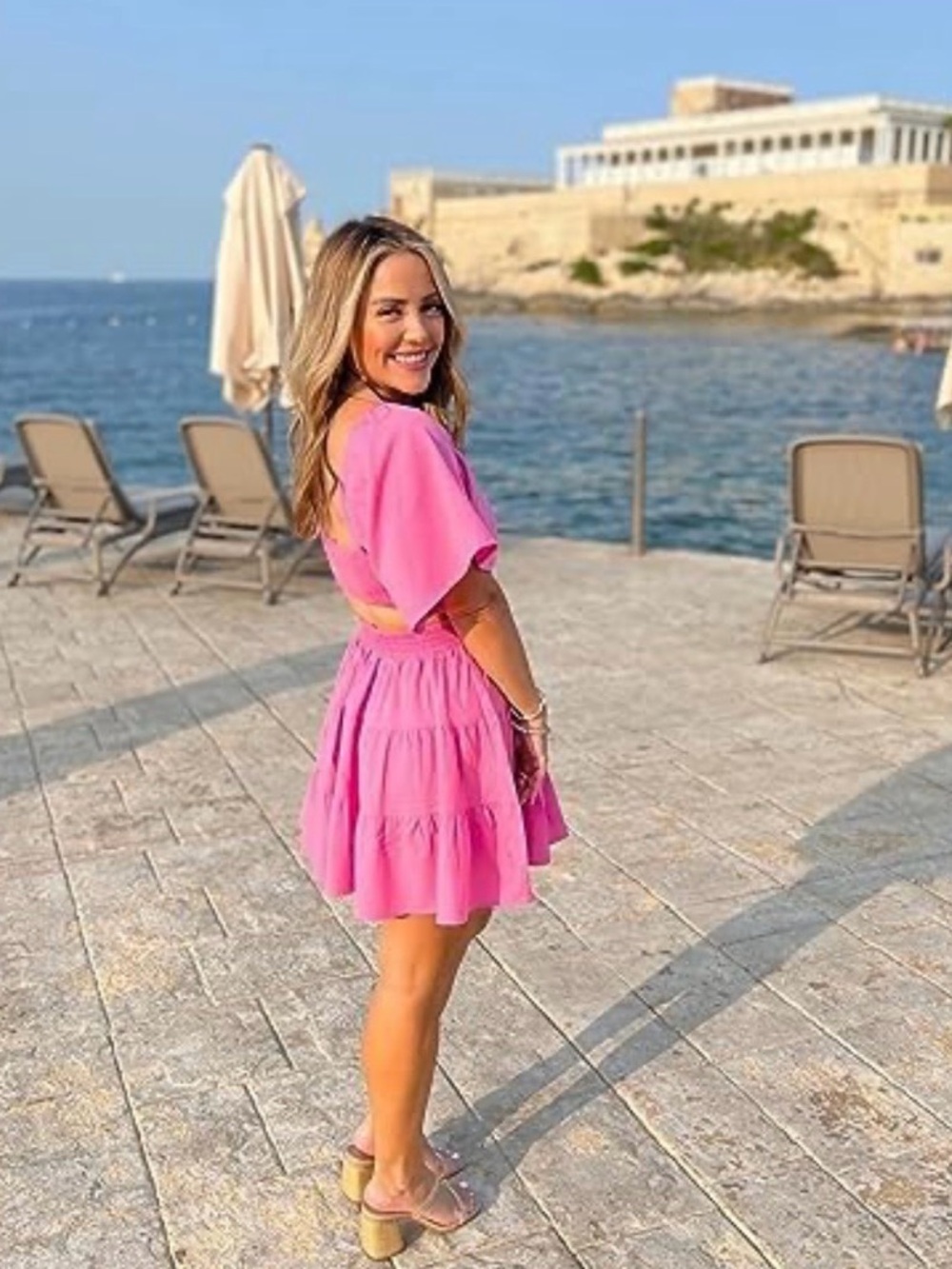 Willow & Root Fuchsia Pink Cutout Tiered Mini Dress Size S - Picture 7 of 10